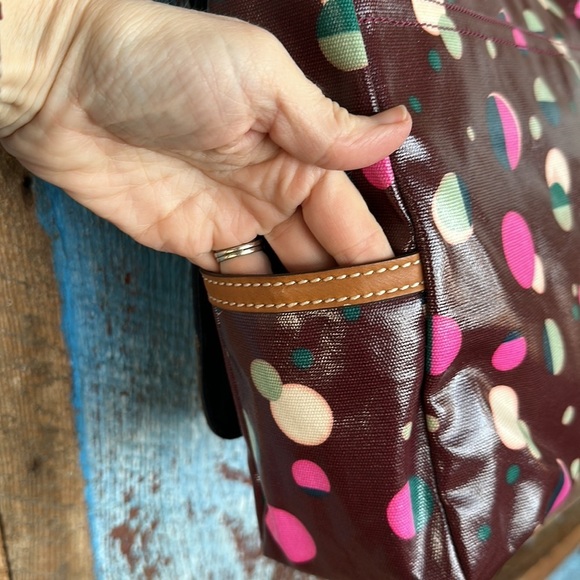 Fossil Burgundy Total Eclipse Coated Canvas Crossbody Laptop Tote Bag - Picture 5 of 8